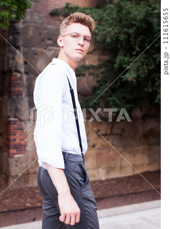 Man posing in gothic quarter of Barcelona Man posing in gothic quarter of Barcelona 111615655