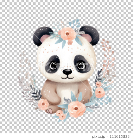 Adorable Boho Panda Cub Illustration Adorable Boho Panda Cub Illustration 111615823