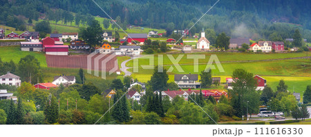 Norwegian village Olden in fjords, Norway summer 111616330
