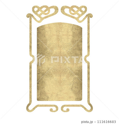 Watercolor gold vintage fantasy frame repeating antique or art deco border for template invitation cards, announcements, fairy games, fairy tales, Halloween, Patrick's day, book titles, scrapbooking 111616683