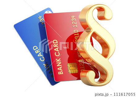 Credit Bank Cards with section symbol, 3D rendering Credit Bank Cards with section symbol, 3D rendering 111617055