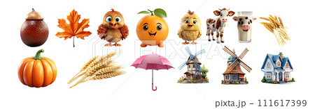 Vibrant Collection of Autumn and Farm Life Elements Including Various Animals, Plants Vibrant Collection of Autumn and Farm Life Elements Including Various Animals, Plants 111617399