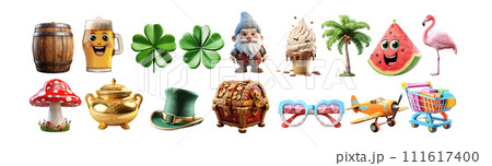 Assortment of Colorful, Iconic Objects Representing Various Themes 111617400