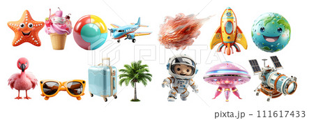 Vibrant Collection of Cartoon Style Objects and Characters: A Joyful Assortment for Various Creative 111617433