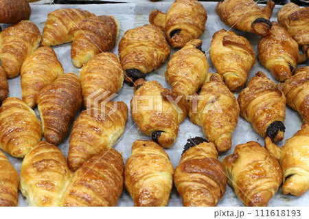 Bread and bakery products are sold in a store in Israel. 111618193