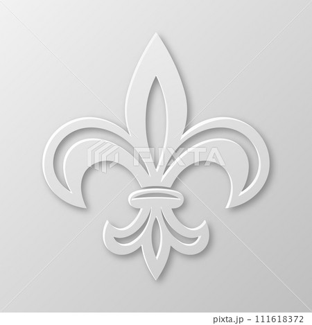 Vector Realistic Paper 3d Fleur De Lis Closeup on White Background. Heraldic Lily Sign, Vector Illustration 111618372