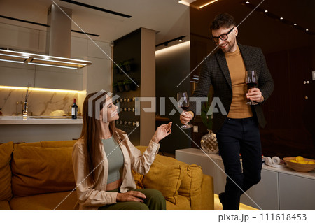 Romantic date at home with wine due to valentines day holiday Romantic date at home with wine due to valentines day holiday 111618453