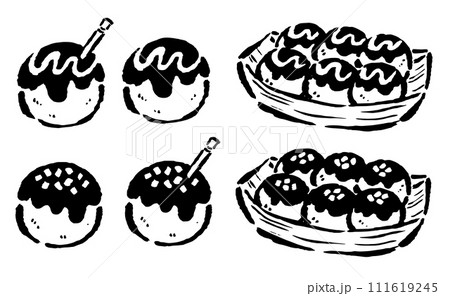 たこ焼き　マヨネーズ・青のり　線画セット 111619245