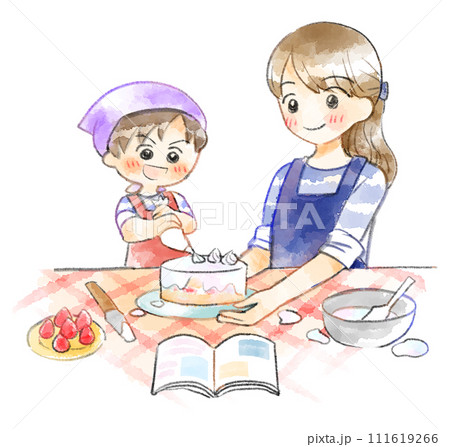 親子でお菓子作りをしているイラスト 111619266