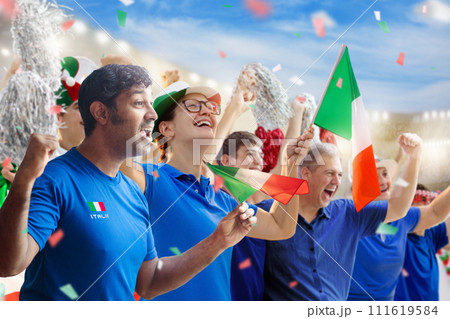 Italy football team supporter on stadium. Italy football team supporter on stadium. 111619584