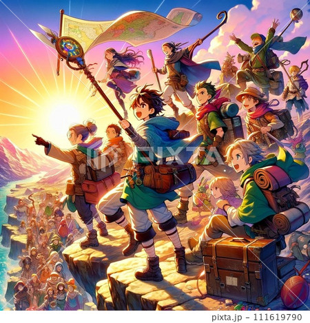 冒険へと旅立つ準備を整えた勇者グループ 冒険へと旅立つ準備を整えた勇者グループ 111619790