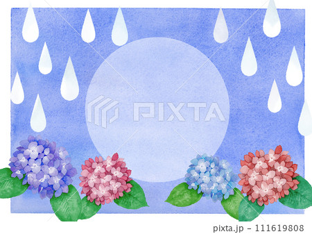 水彩の紫陽花と雨のフレーム 水彩の紫陽花と雨のフレーム 111619808