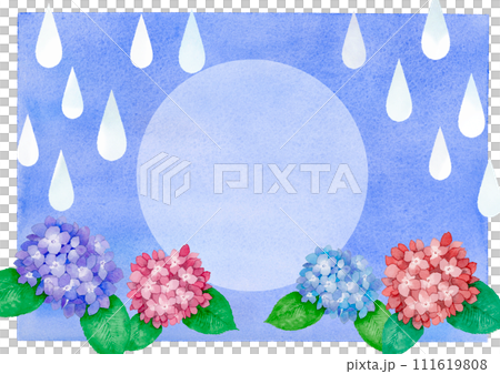水彩の紫陽花と雨のフレーム 水彩の紫陽花と雨のフレーム 111619808