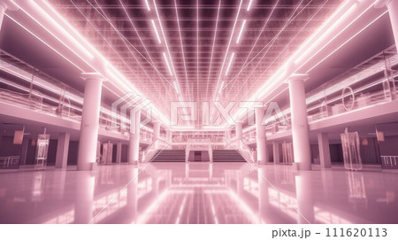 AI-generated content. Brightly Illuminated Subway Station or empty parking place Under pink Neon Lights 111620113