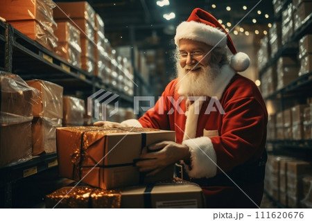 AI-generated content. The fresh logistics is carefully sorting out the goods in the santa warehouse. Generative AI 111620676