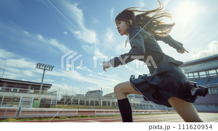 AI画像生成　駆ける女性 111620954