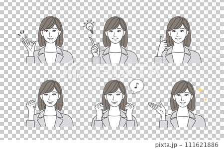 Pose illustration set of a young woman wearing a suit 111621886