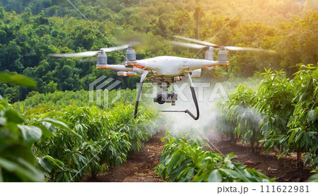 ドローンによる農薬散布 ドローンによる農薬散布 111622981