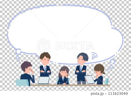 Students having a meeting with multiple people, troubles, with speech bubbles 111623049
