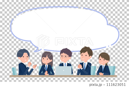 真剣に会議する学生たち A 吹き出し付き 真剣に会議する学生たち A 吹き出し付き 111623051