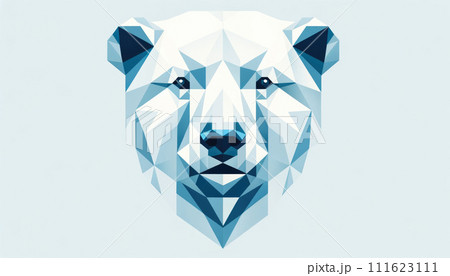 AI-generated content. Abstract geometric design of polar bear's face in minimalist blue and white color scheme.International Polar Bear Day. World Wildlife Day.Melting Glacier.Climate change concept 111623111
