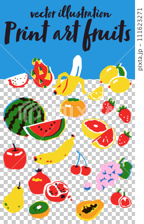 Print style fruit illustration set Print style fruit illustration set 111623271