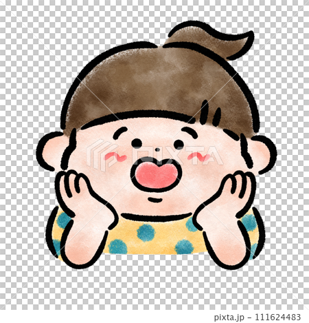 Hand-drawn illustration of a girl leaning on her chin 111624483