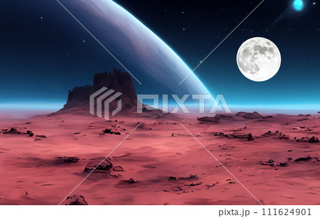 火星の風景 AI生成画像　宇宙探査　宇宙時代　ロボット　火星　マーズ　 111624901