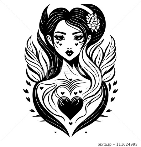 girl love heart valentine illustration sketch draw  111624995