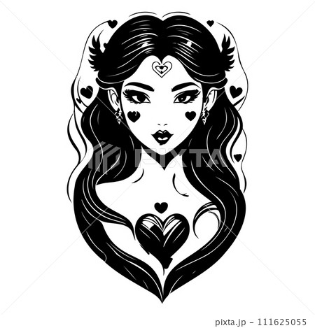 girl love heart valentine illustration sketch draw  111625055