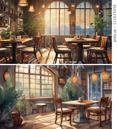 おしゃれなカフェのイメージ（2画像）｜著作権問題クリアadobeAI生成画像を編集 111625056