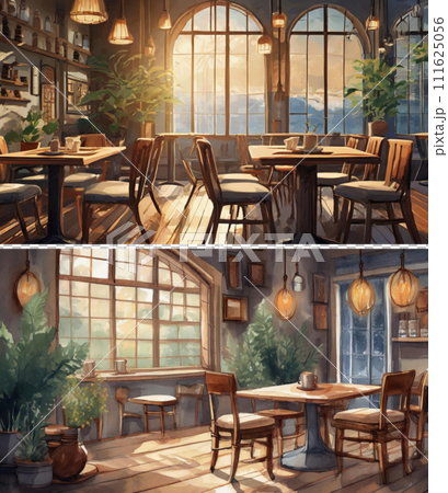 おしゃれなカフェのイメージ（2画像）｜著作権問題クリアadobeAI生成画像を編集 111625056
