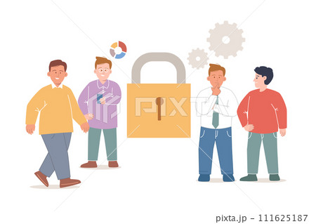Security symbol padlock key lock safeguard in company corporate software team safety protection Security symbol padlock key lock safeguard in company corporate software team safety protection 111625187