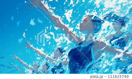 アーティスティックスイミングをしている女性達　シンクロナイズドスイミング　イメージ　水泳　水着 111625749