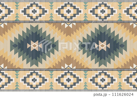Navajo tribal vector seamless pattern. Native American ornament. Ethnic South Western decor style. Boho geometric ornament. Vector seamless pattern. Mexican blanket, rug. Woven carpet illustration. 111626024