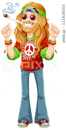 Groovy Hippie Character Enjoying Peace 111626503