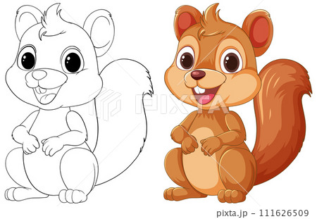 Cheerful Squirrel Before and After Coloring Cheerful Squirrel Before and After Coloring 111626509