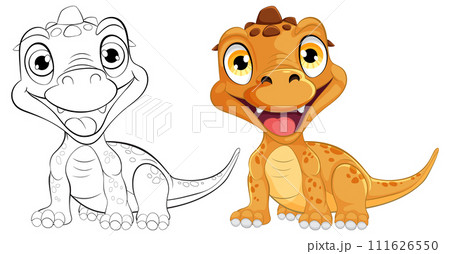 Cheerful Cartoon Dinosaur Duo 111626550