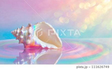 貝 夏 フレーム 虹色 プリズム ホログラム パステルカラー 背景 AI生成画像 貝 夏 フレーム 虹色 プリズム ホログラム パステルカラー 背景 AI生成画像 111626749