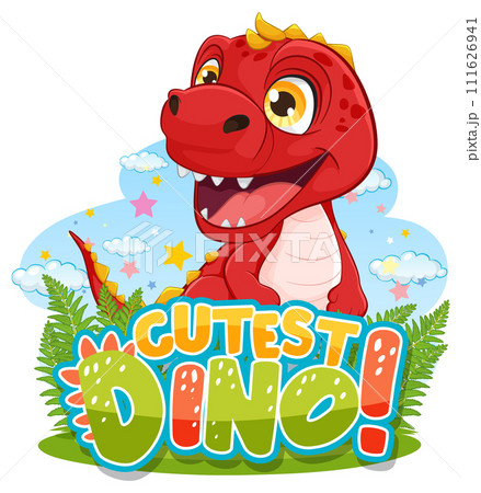 Adorable Red Dinosaur Cartoon Illustration 111626941