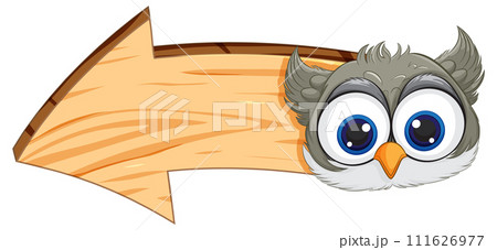 Cute Owl with Directional Arrow Sign 111626977