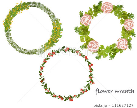 カラフルな春の花のリース 111627127