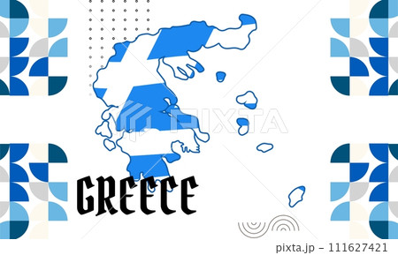 Greece national day banner for independence day anniversary. Flag of greece with modern geometric retro abstract design Greece national day banner for independence day anniversary. Flag of greece with modern geometric retro abstract design 111627421