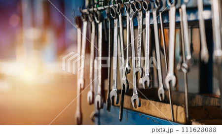 variety wrenches sizes tools closeup service equipments tool in garage workshop professional toolset variety wrenches sizes tools closeup service equipments tool in garage workshop professional toolset 111628088