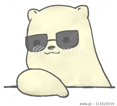 肘をかけて前を見るサングラスをかけたしろくま(黄色) 肘をかけて前を見るサングラスをかけたしろくま(黄色) 111628534