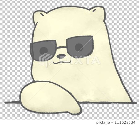 肘をかけて前を見るサングラスをかけたしろくま(黄色) 肘をかけて前を見るサングラスをかけたしろくま(黄色) 111628534