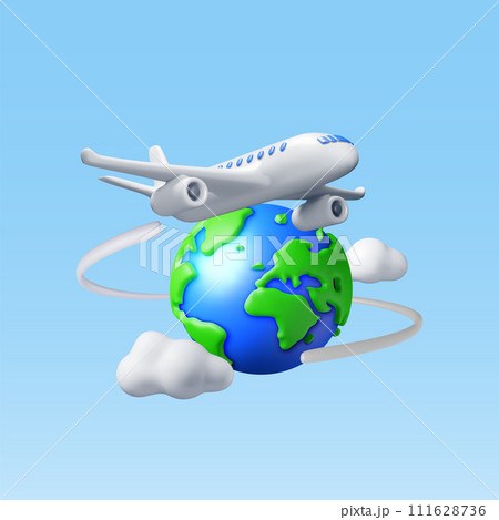 3D Airplane in Clouds and Globe Isolated 3D Airplane in Clouds and Globe Isolated 111628736
