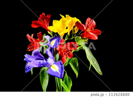 Tricolor bouquet on a black background Tricolor bouquet on a black background 111628880