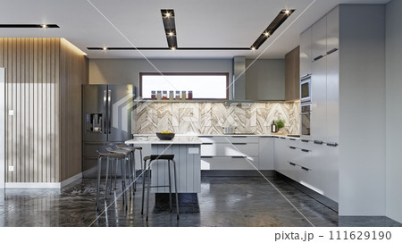 white modern kitchen in a house 111629190