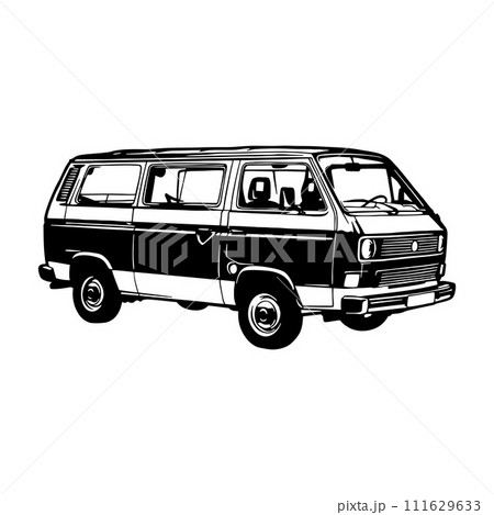 Van, Bus - Classic Car, Stencil, Silhouette, Vector Clip Art for tshirt and emblem 111629633